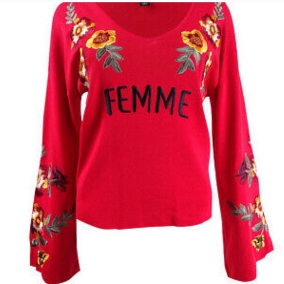 Red Femme top with embellished sleeves - Picture 4 of 4